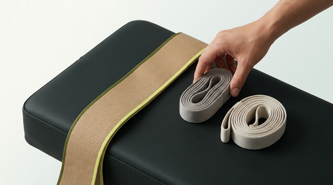 Resistance bands, a soft cloth and a towel arranged for equipment care