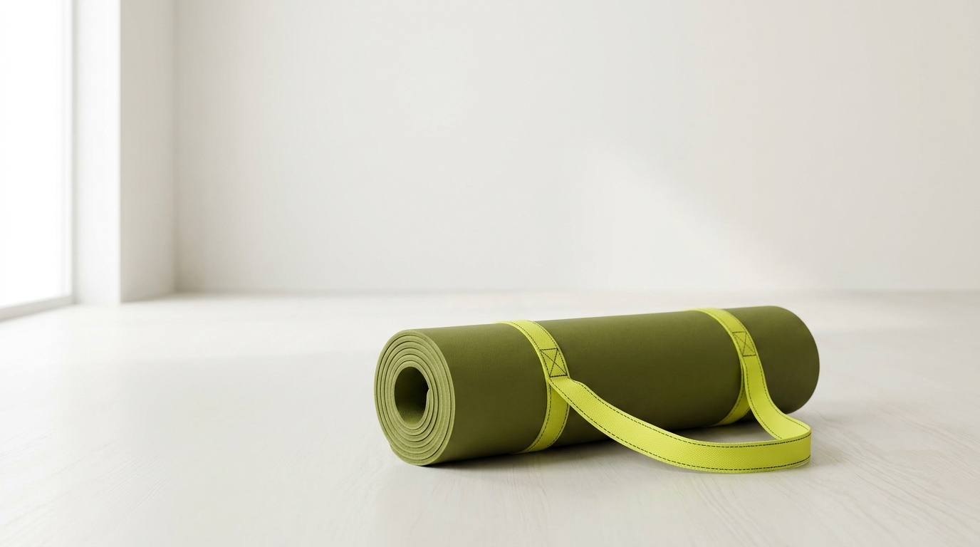 Neatly rolled green yoga mat on a clean studio floor in soft natural light with Paper background and Mist floor accents do yoga mats need to be washed